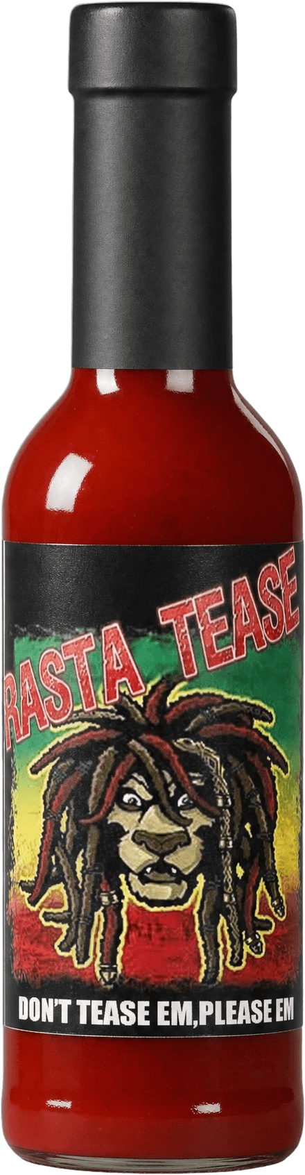 A bottle of Rasta Tease hot sauce