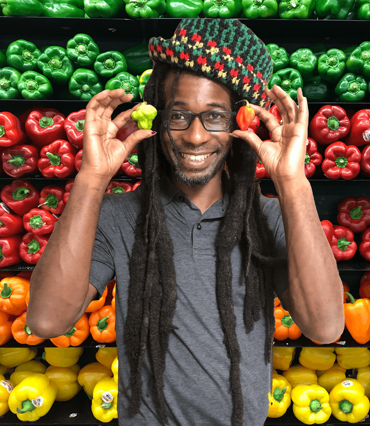 Peewee Dread, founder of Rasta Tease, with peppers